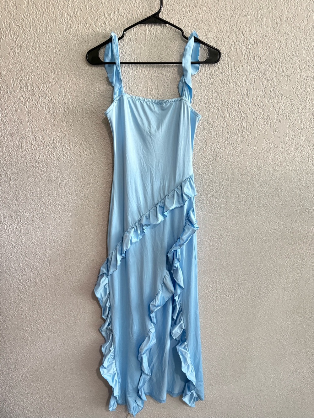 Blue Dress with Spaghetti Straps and Slit